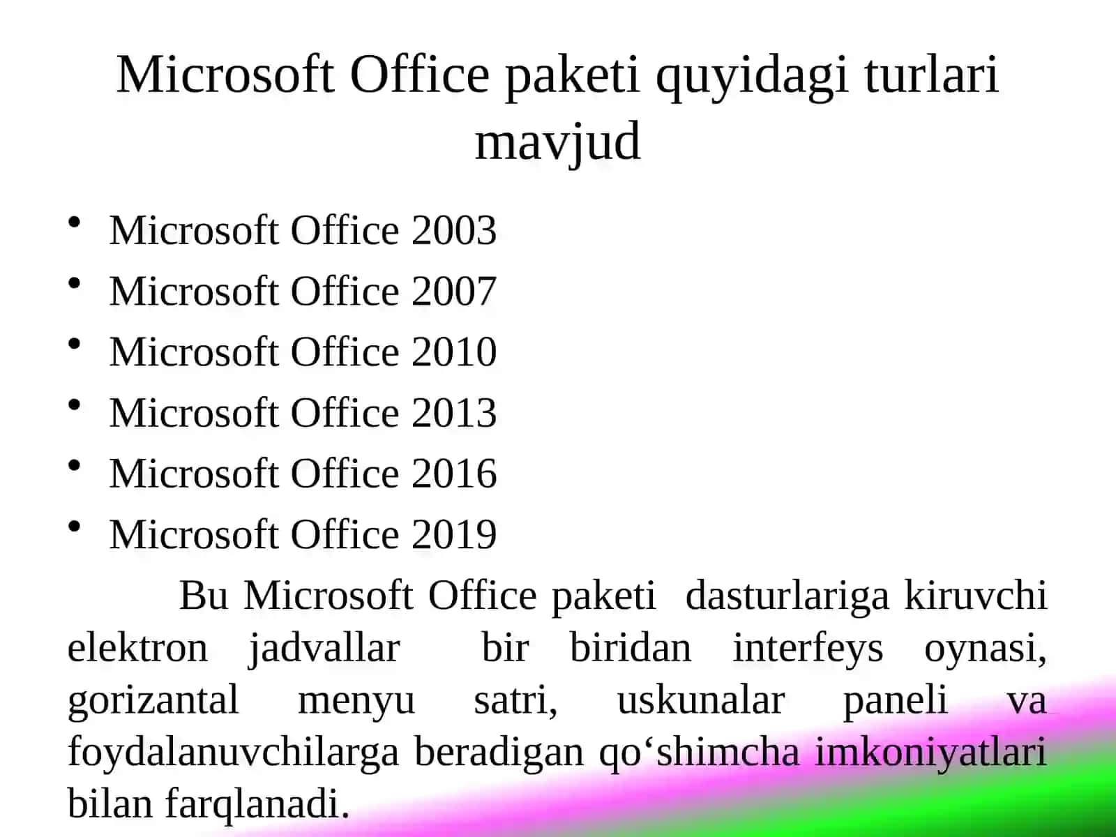 MS Excel elektron jadvallarning umumiyko‘rinishi 3