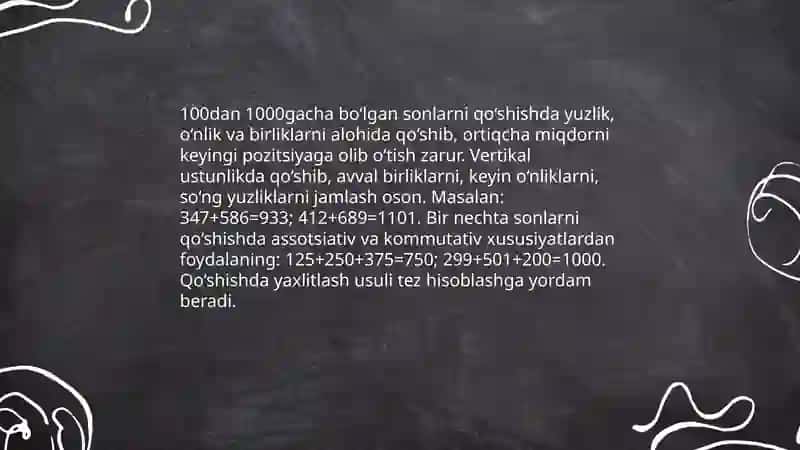 100dan 1000gacha bulgan sonlar orasida amallar 3