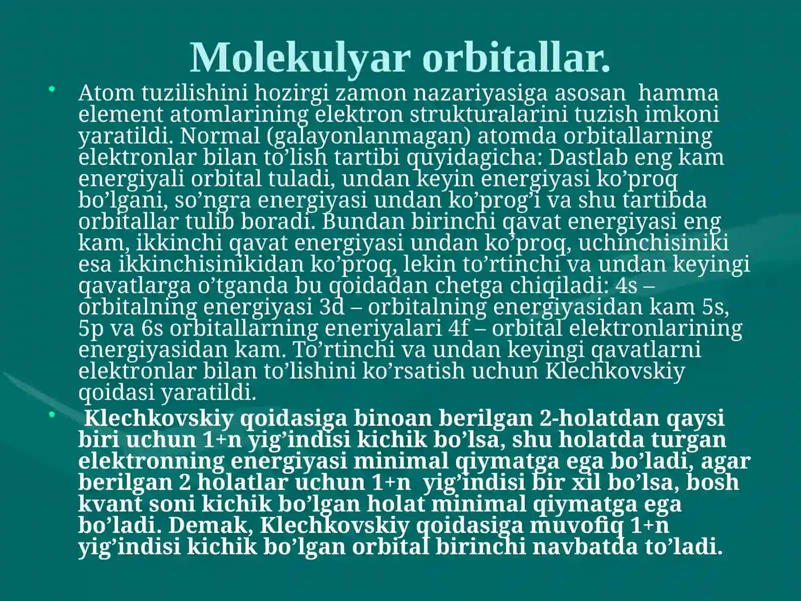 Molekulyar orbitallar va atom tuzilishi nazariyasi 3