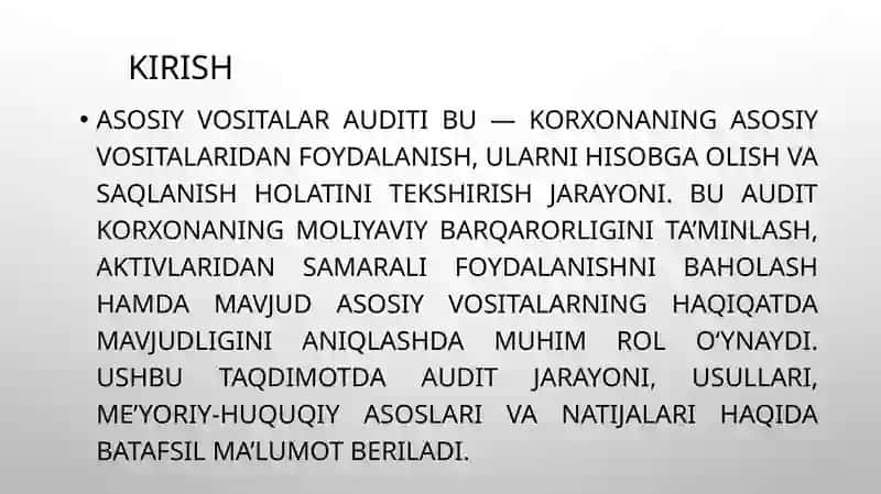 Asosiy vositalar auditi 3