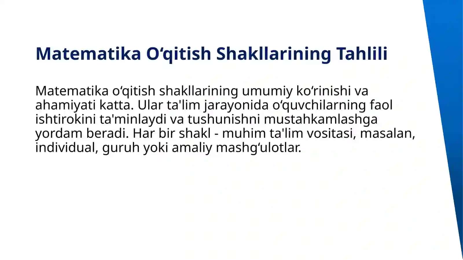 Boshlang‘ich sinflarda matematika o‘qitishni tashkil qilish shakllari 3