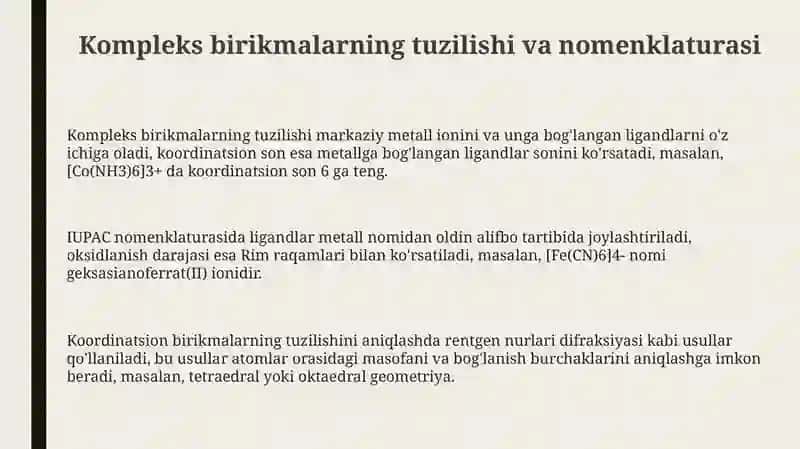 Kompleks birikmalar kimyosini olinishi 3