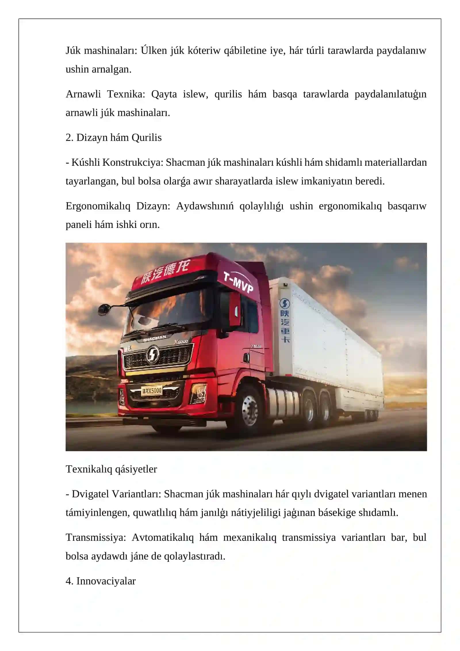 Shacman júk mashinaları haqqında qisqasha magliwmat 3