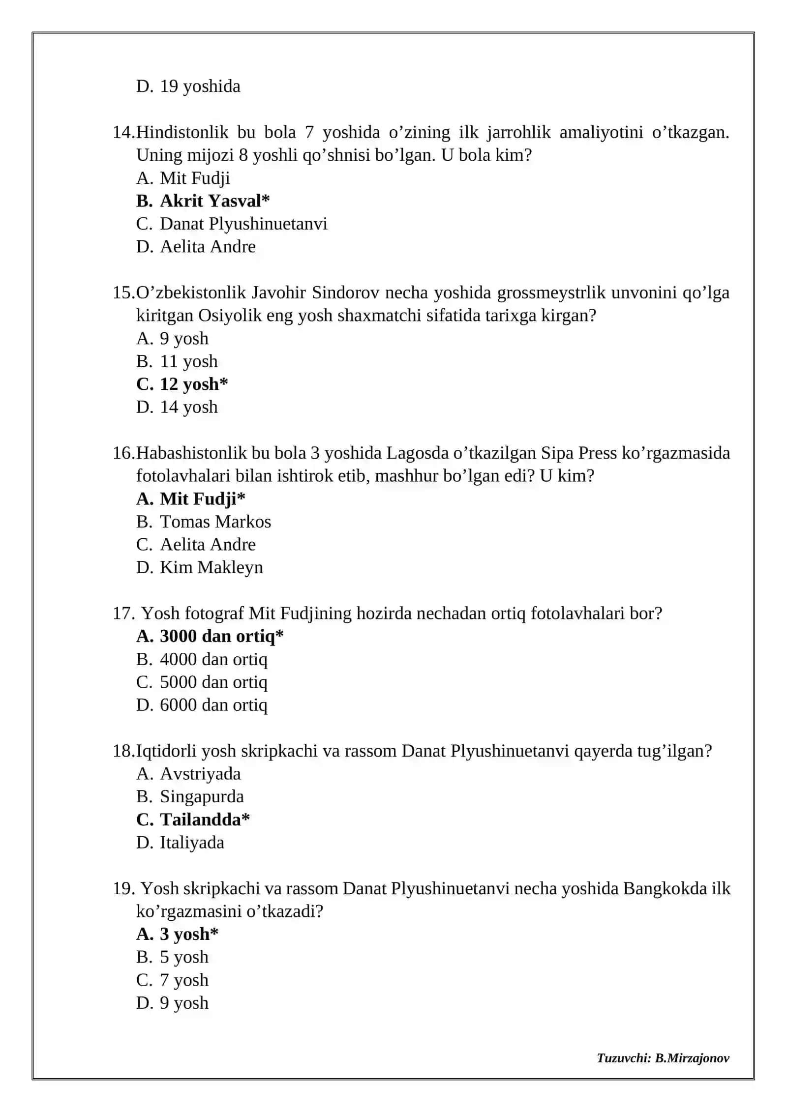2-sinf. “Tarbiya” darsligidan testlar 3