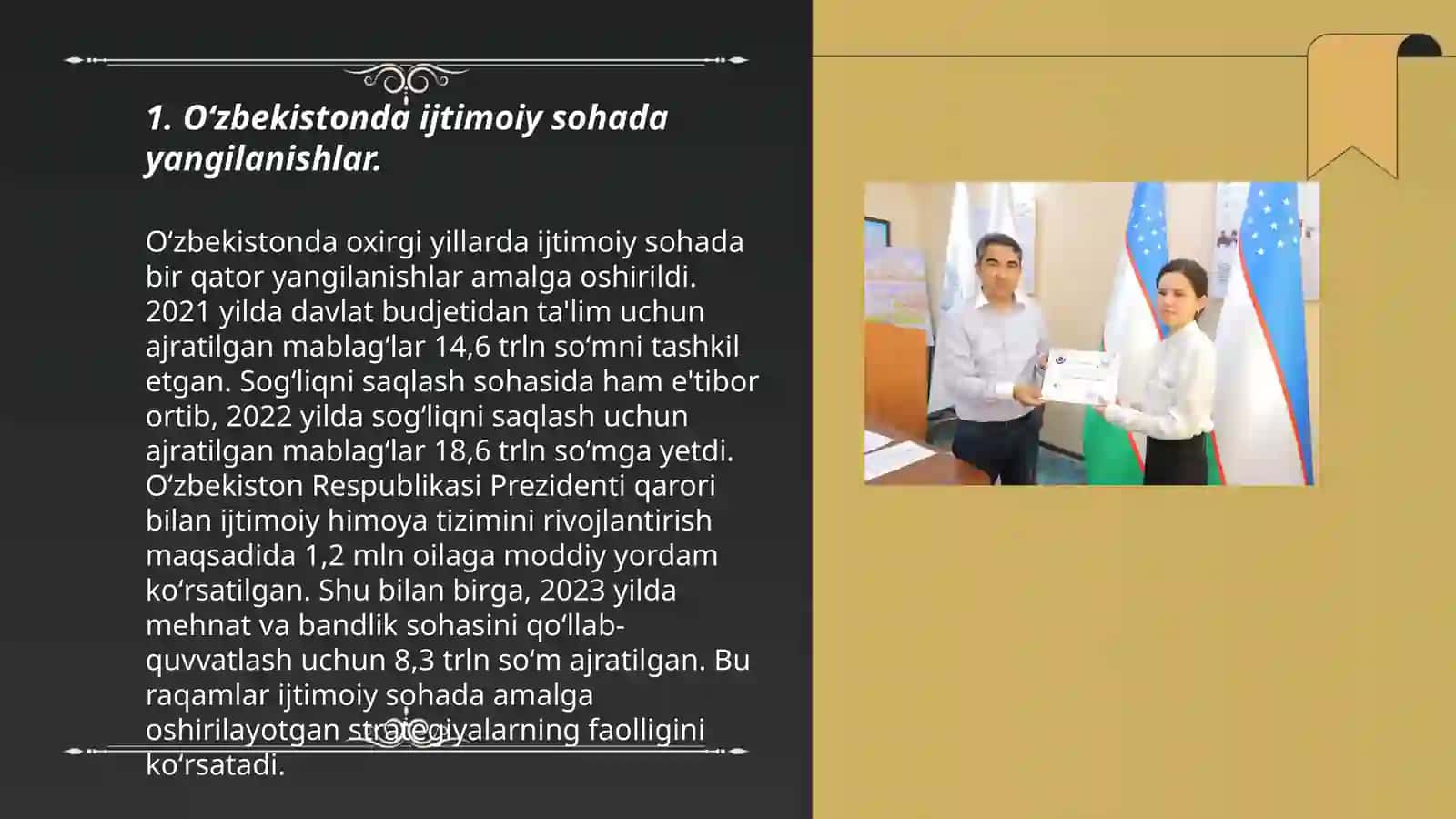 Oʻzbekistonda ijtimoiy sohada amalga oshirilayotgan oʻzgarishlar mazmun va mohiyati 3