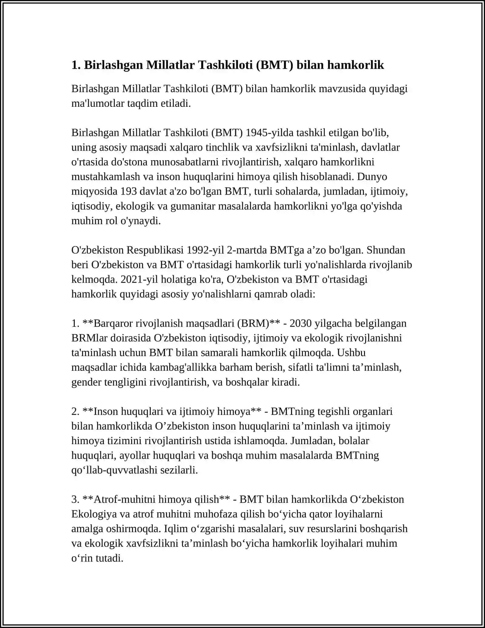 ÖZBEKISTONNING XALQARO TASHKILOTLAR BILAN HAMKORLIK ALOQALARI 3