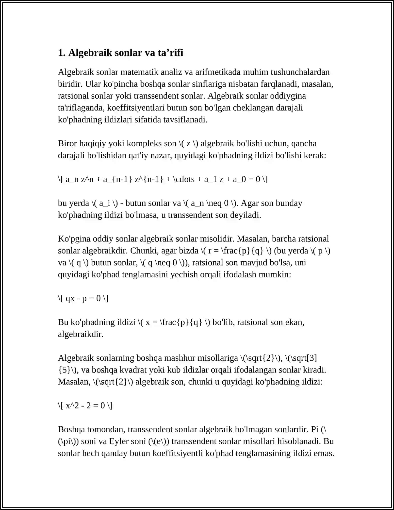 ALGEBRAIK SONLAR MAYDONI 3