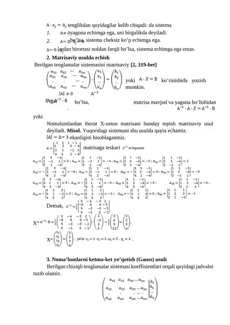 Noma’lumlarni ketma-ket yo’qotish (Gauss) usuli 3
