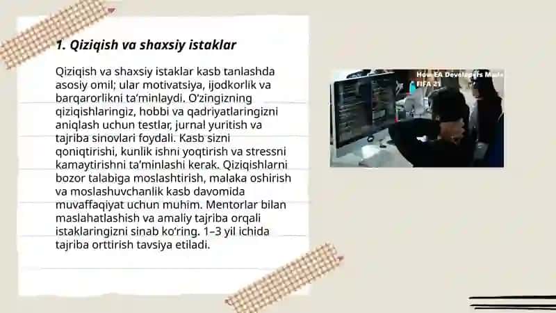 Kasb tanlashda nimalarga eʼtibor berish kerak 3