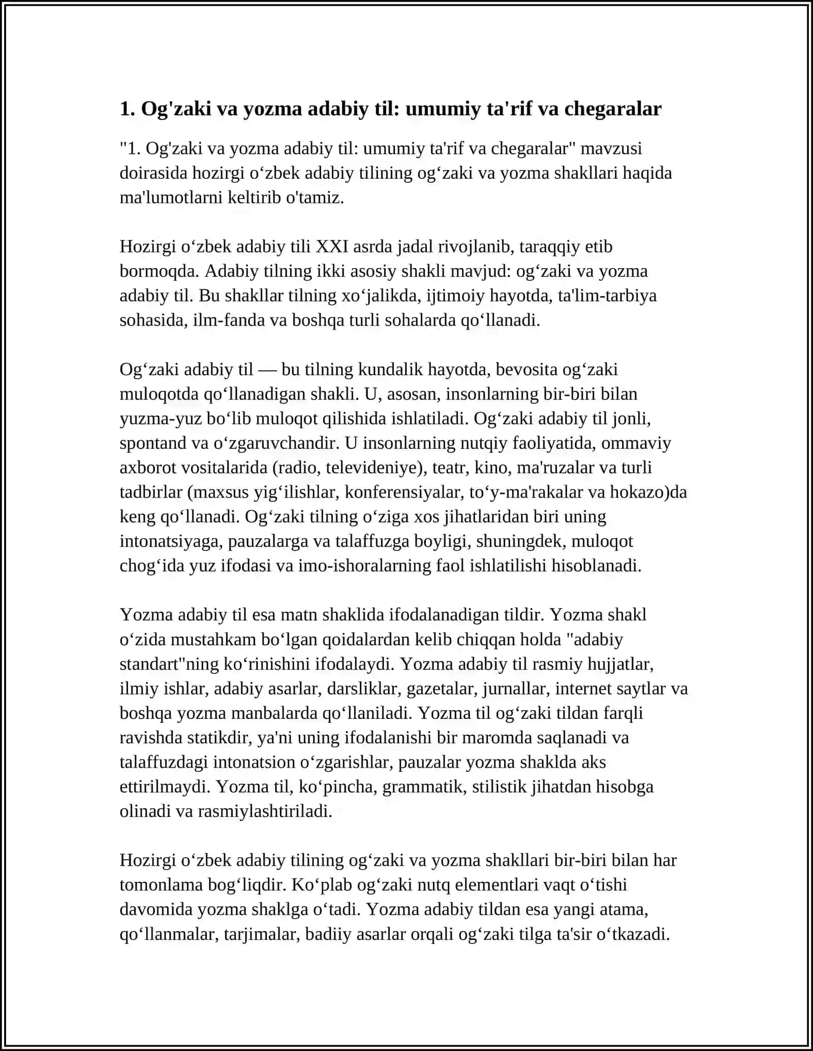 HOZIRGI O'ZBEK ADABIY TILINING OG'ZAKI VA YOZMA SHAKLLARI 3