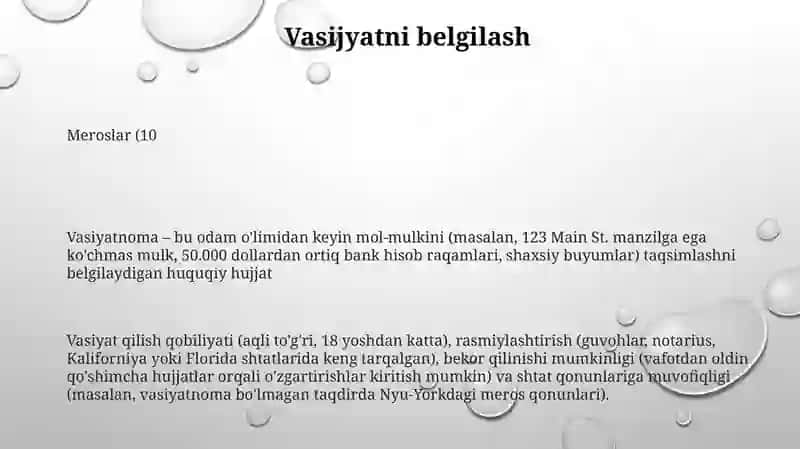 Vasiyatnoma va uning oziga xos xususiyatlari 3