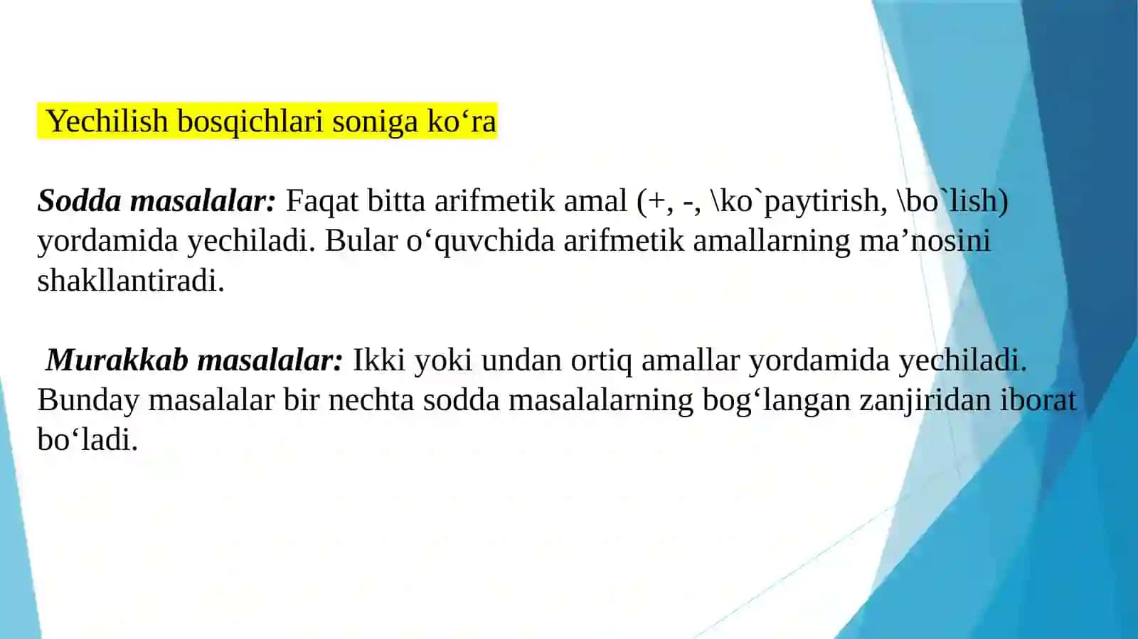 Matnli masalalar ustida ishlash metodikasi 3