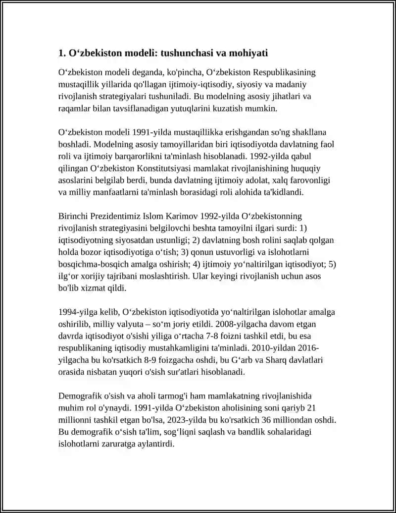 "OʻZBEKISTON MODELI" VA UNING TARIXIY AHAMIYATI 3