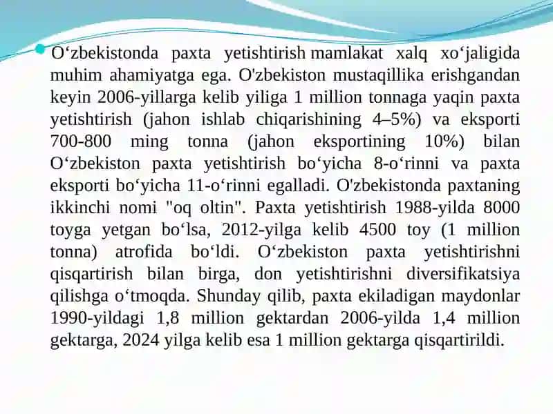 KIRISH “PAXTA TOZALASH SANOATI HAQIDA MA’LUMOT” 3