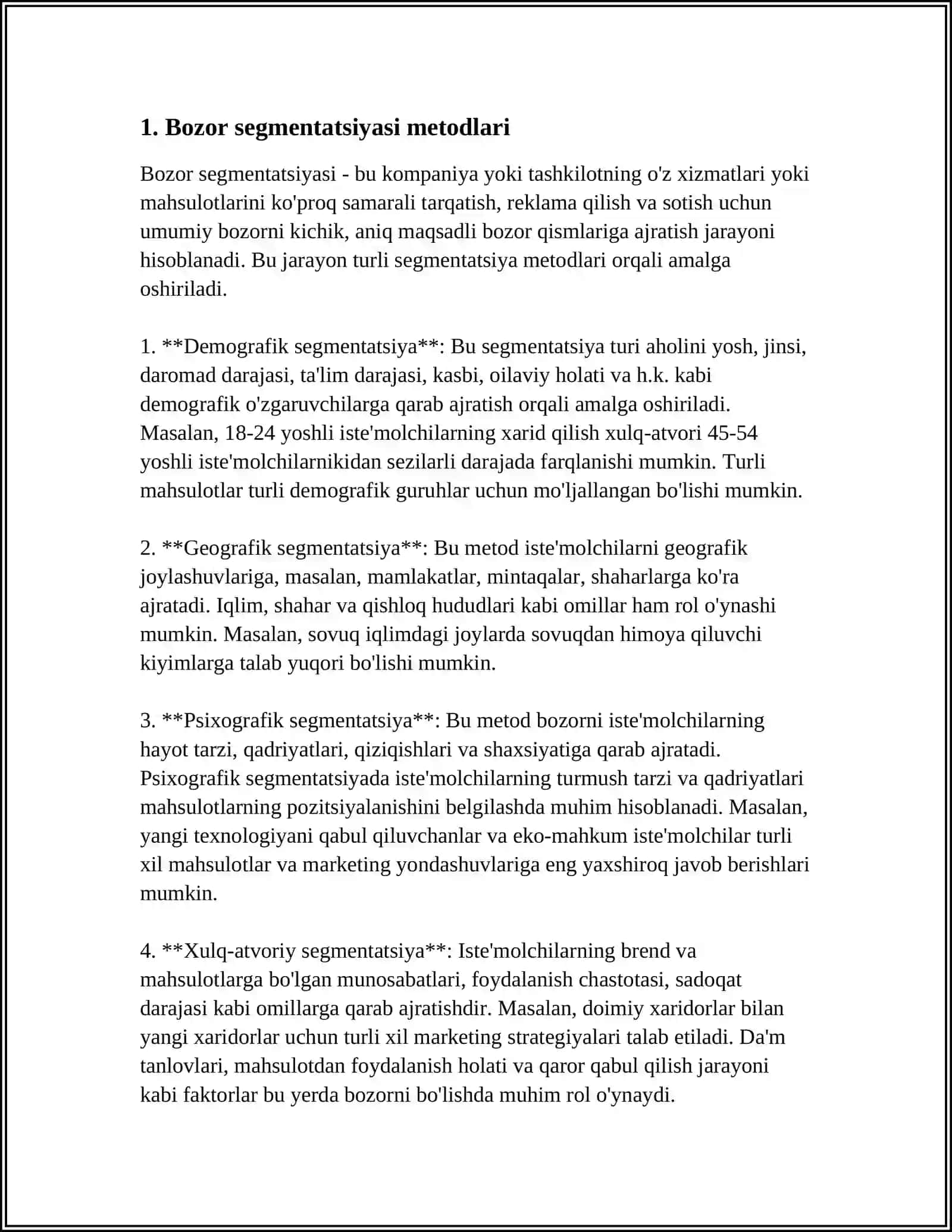 BOZOR SEGMENTATSIYASI VA MAQSADLI BOZORLASH 3
