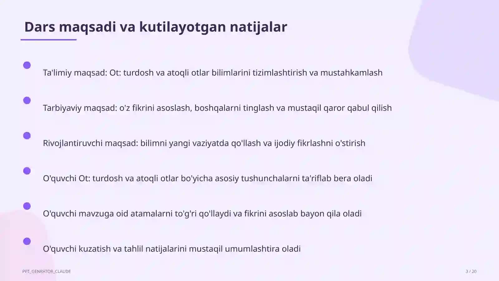 Ona tili (5-11) — takrorlash darsi 3