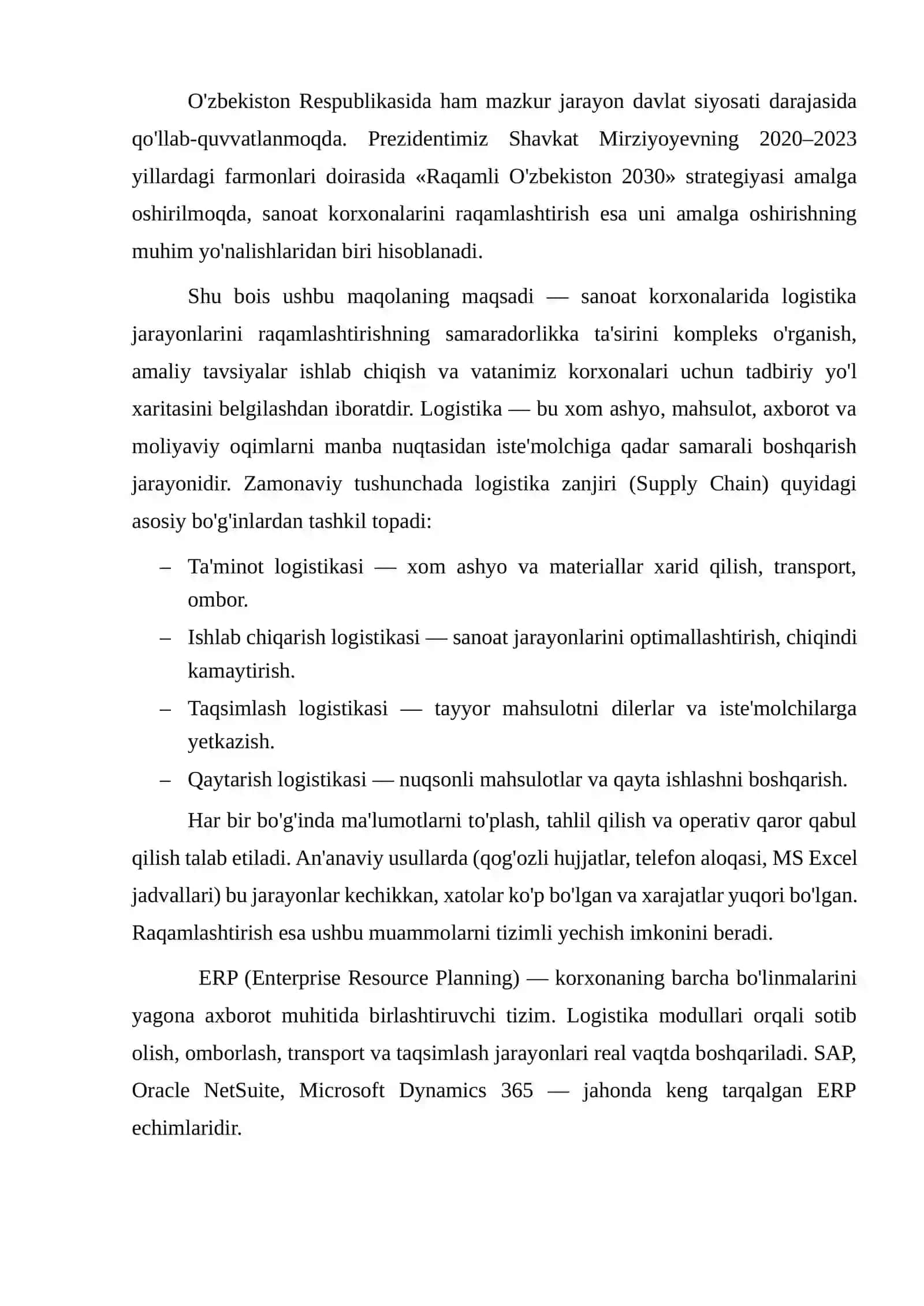 SANOAT KORXONALARIDA LOGISTIKA JARAYONLARINI RAQAMLASHTIRISH ORQALI SAMARADORLIKNI OSHIRISH 3