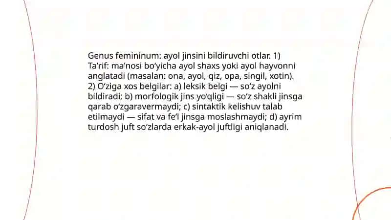 Otlarning 3-turlanishi Genus femininum 3
