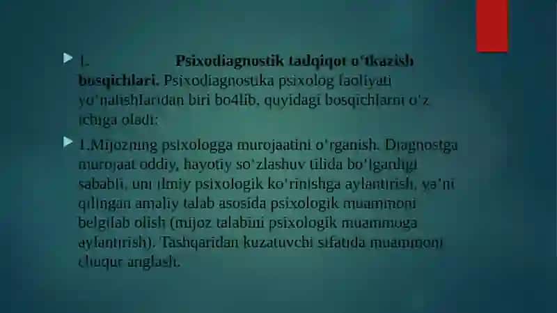 Psixologik diagnostika va ularning imkoniyatlari 3
