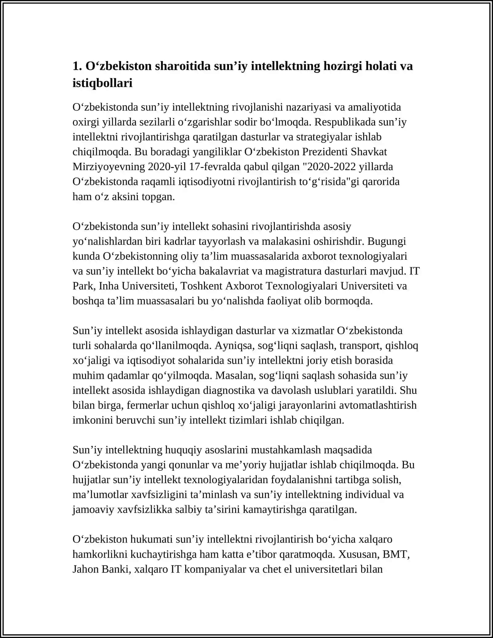 O‘ZBEKISTON SHAROITIDA SUN‘IY INTELLEKTNI RIVOJLANTIRISH ISTIQBOLLARI 3