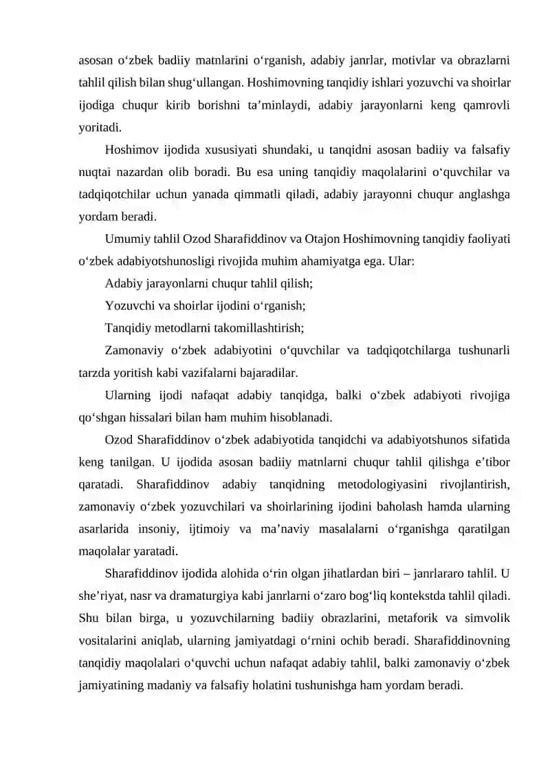 OZOD SHARAFIDDINOV VA OTAJON HOSHIMOVNING ADABIY TANQIDIY FAOLIYATI 3