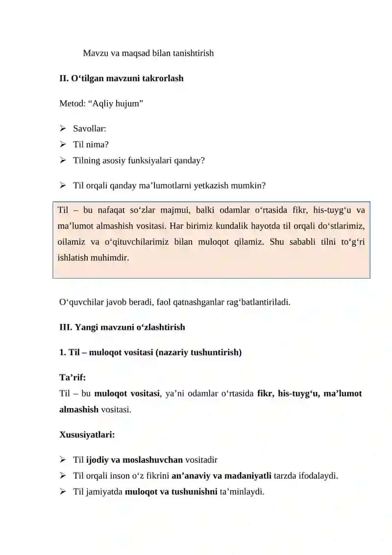 6-SINF ONA TILI DARS ISHLANMASI    Til – muloqot vositasi  6-SINF ONA TILI 3