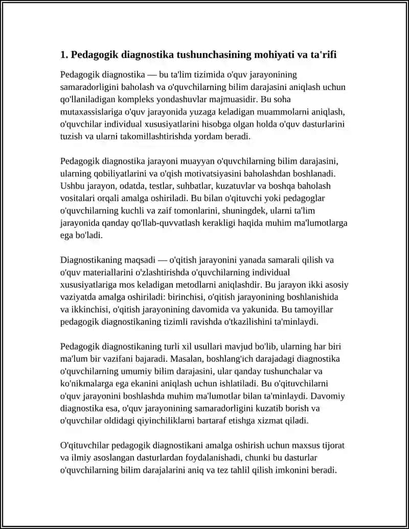 MUSTAQIL ISH Mavzu: "PEDAGOGIK DIAGNOSTIKA" TUSHUNCHASINING MOHIYATI 3