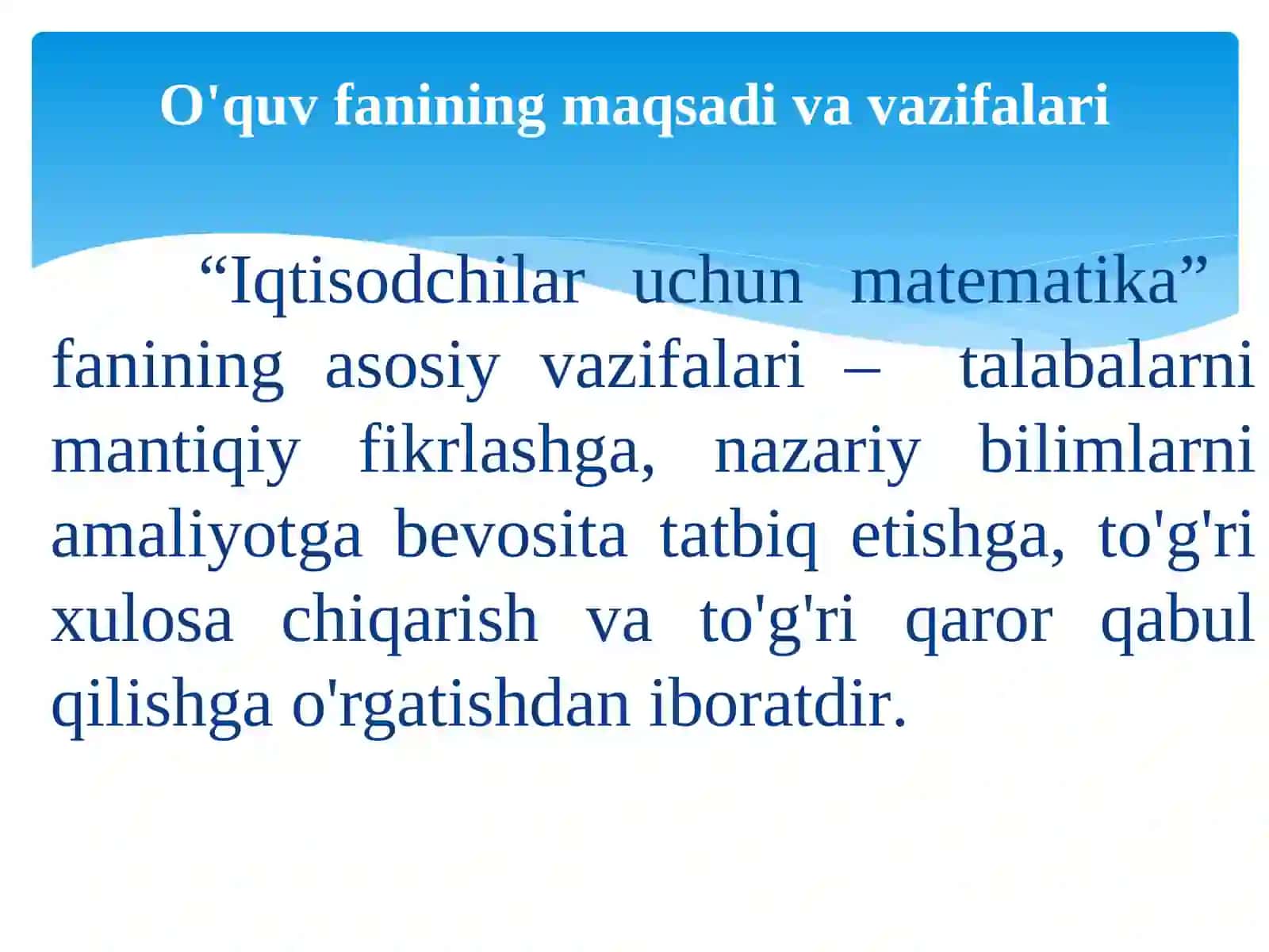 Iqtisodchilar uchun Matematika 3