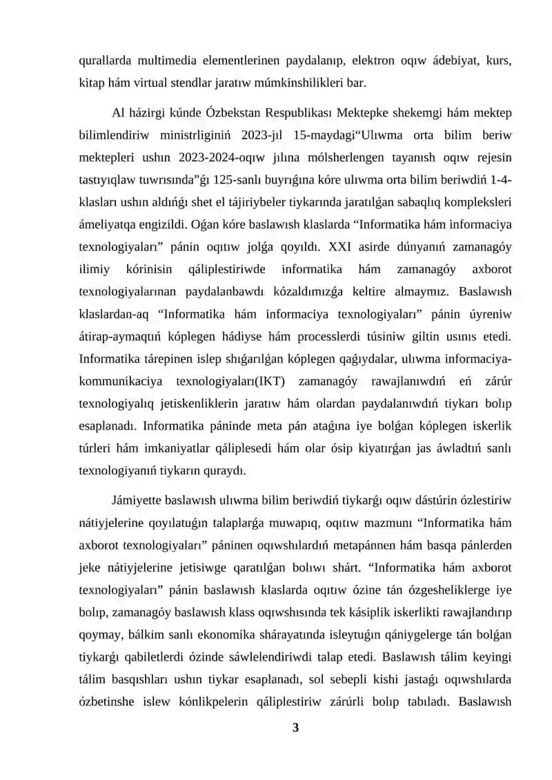 SAWAT ÚYRETIW SABAQLARINDA IKT DAN PAYDALANIW KURS JUMISI 3