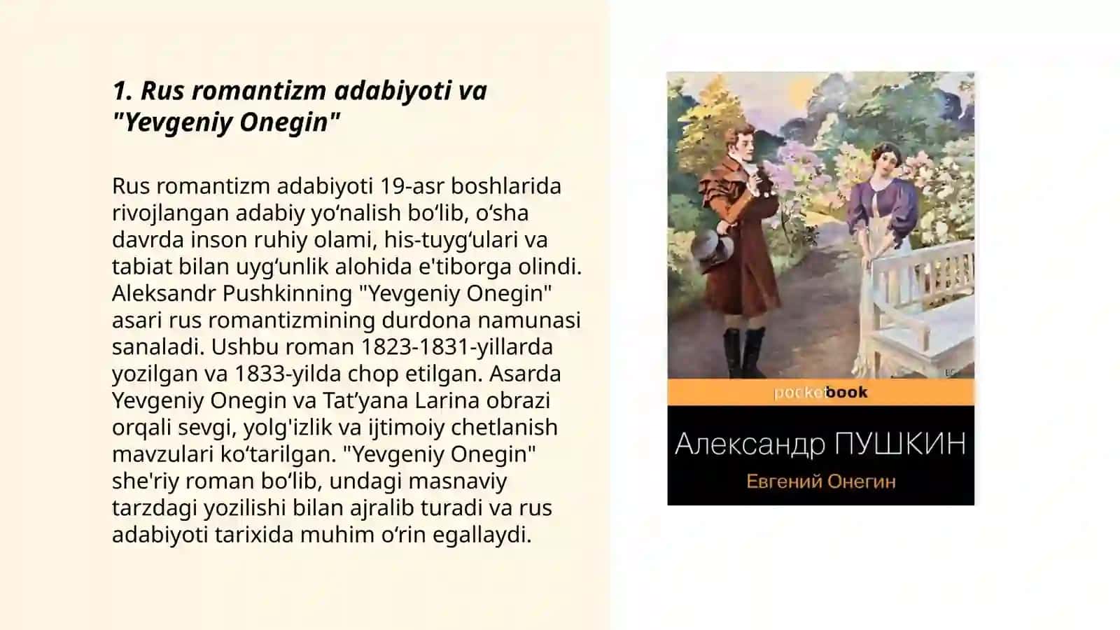 Pushkinning "Yevginiy Onigin"shepriy romani tahlili 3