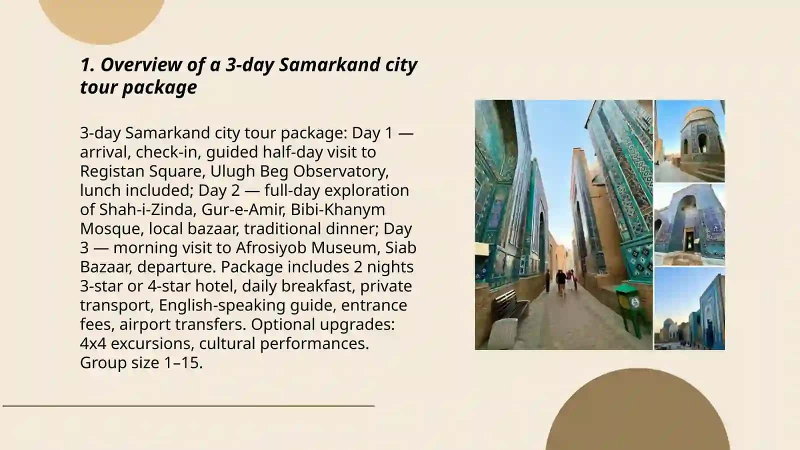 3 kunlik samarqand shaxriga tour paket 3