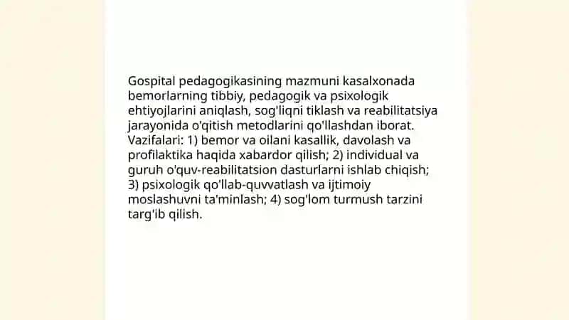 Gospital pedagogikasining mazmuni va vazifalari 3