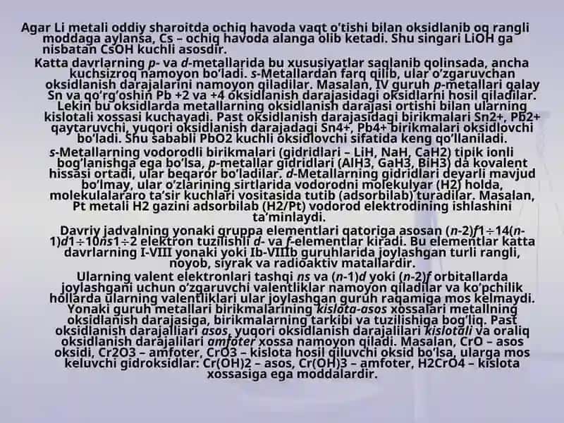 Metallar. Umumiy xossalari 3