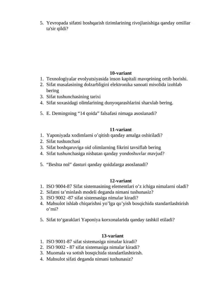 ISO 9002 -87 sifat sistemasiga nimalar kiradi? 3