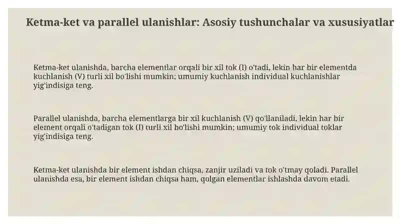 Elementlarni ketma ket va parallel ulash 3