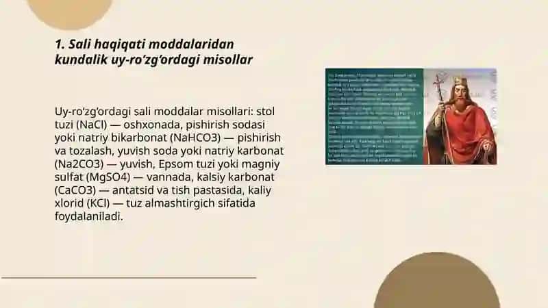 Sali haqiqati moddalaridan misollar 3