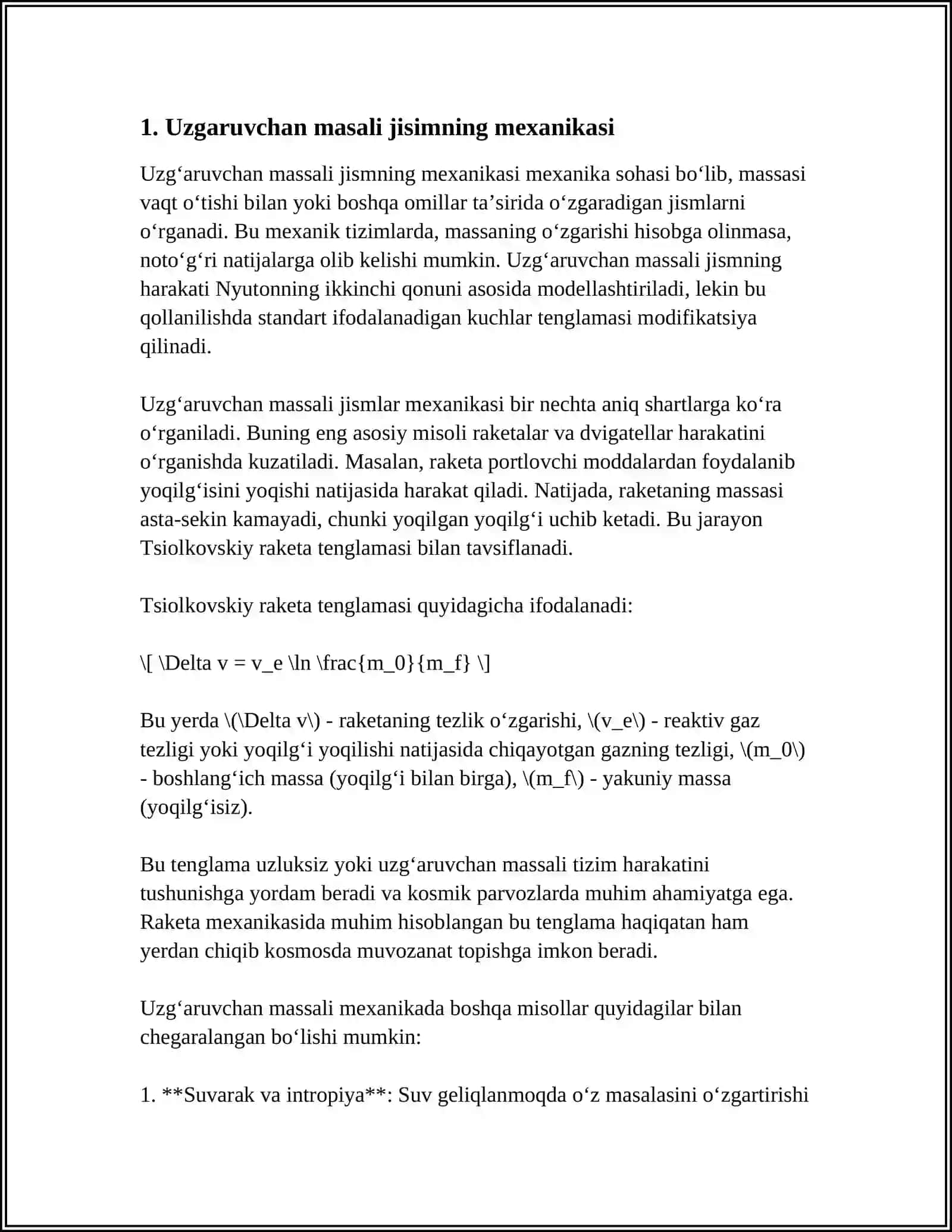 UZGARUVCHAN MASALI JISIMNING HARAKATI. REAJTIV HARAKAT 3