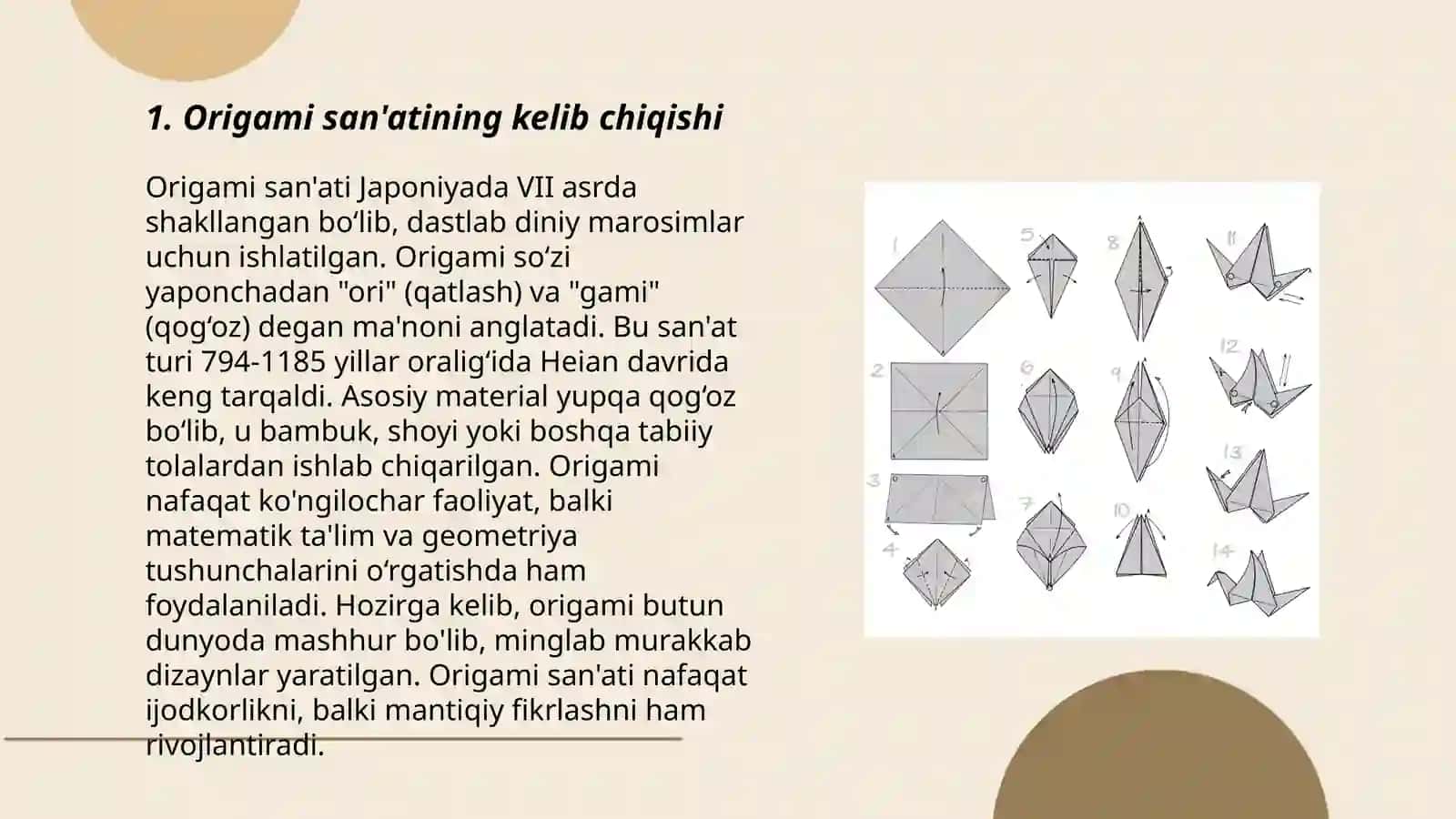 Origami san'atining kelib chiqish tarixi. Origami turlari 3