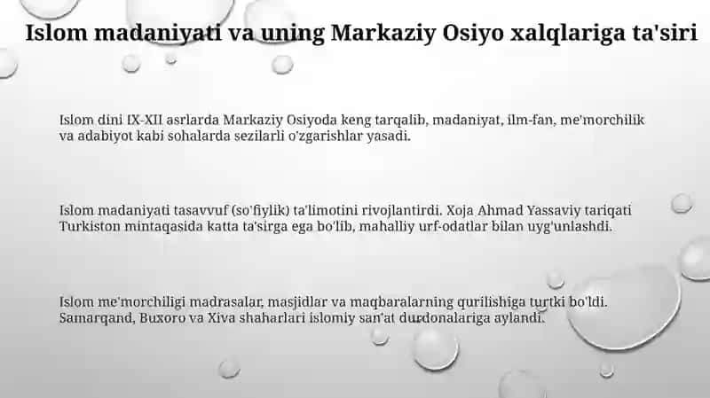 Islom madaniyati va Markaziy Osiyo xalqlari sanʼati 3