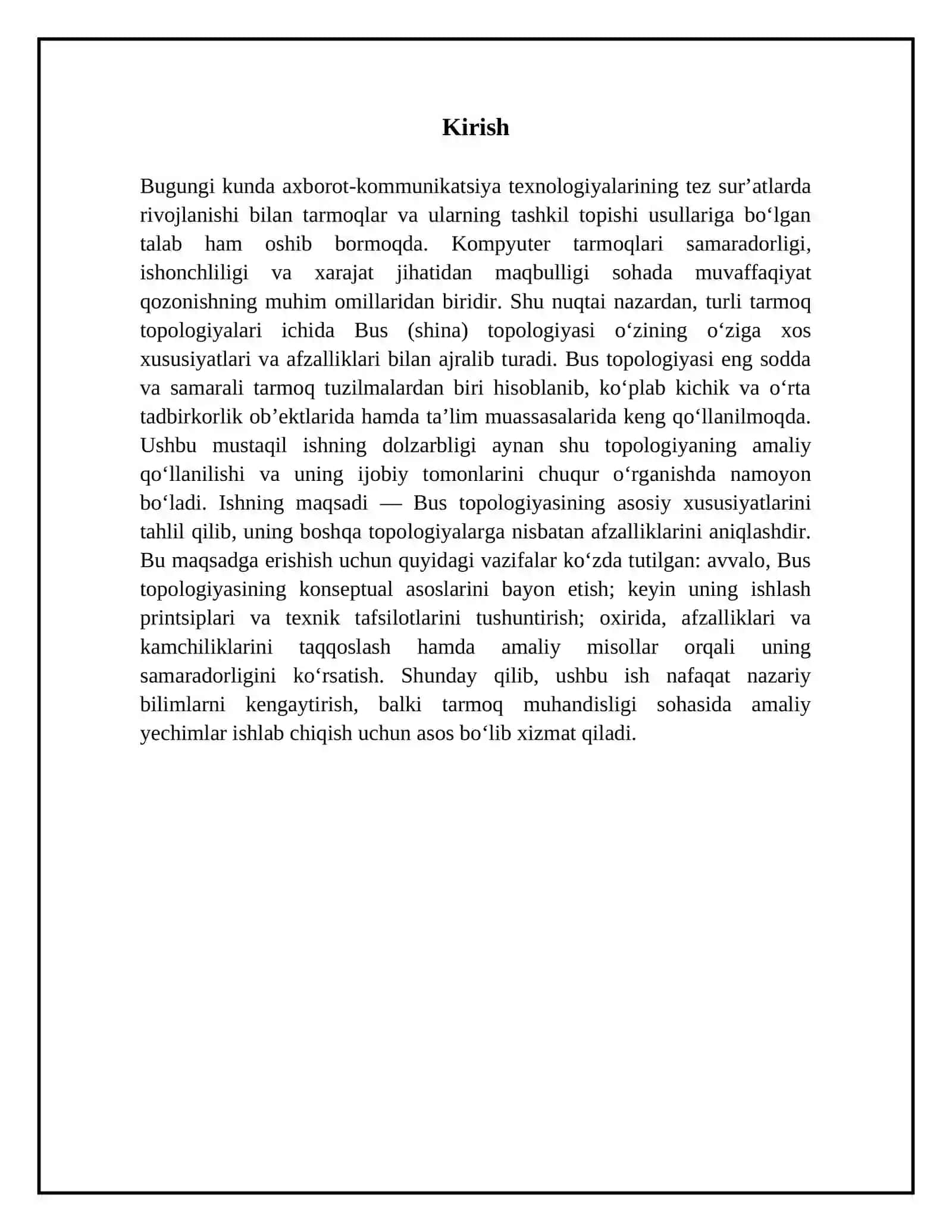 Bus (shina) topologiyasi va uning afzalliklari 3