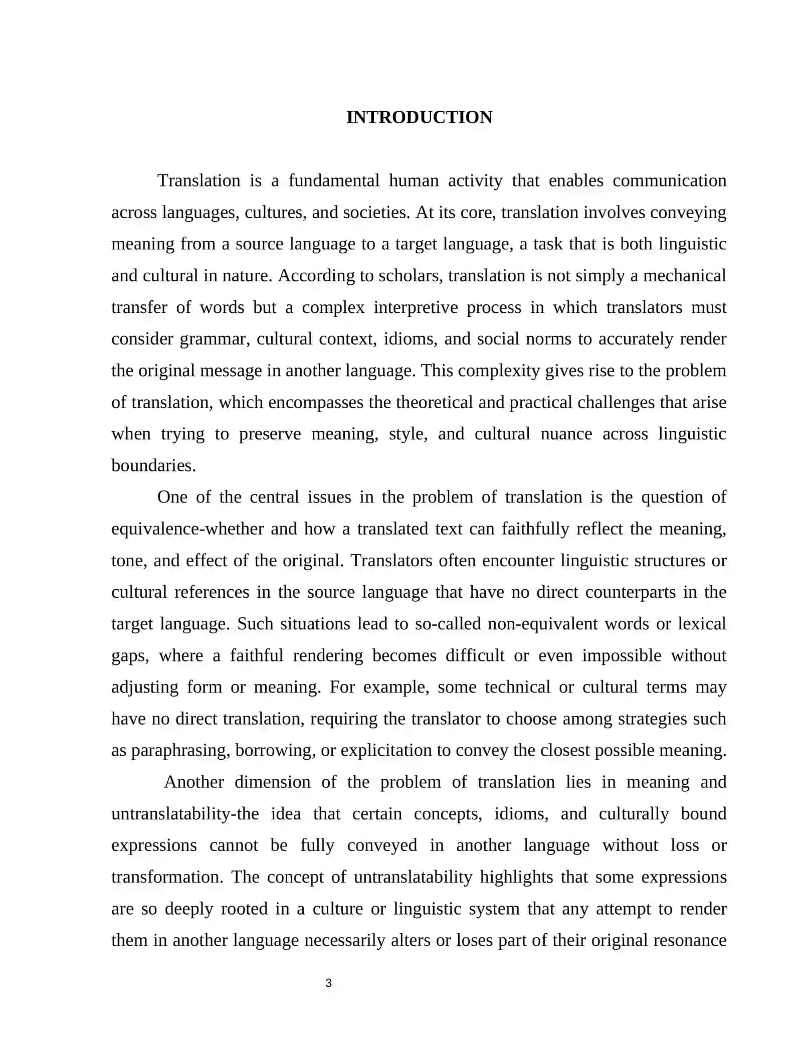 THE PROBLEM OF TRANSLATION 3