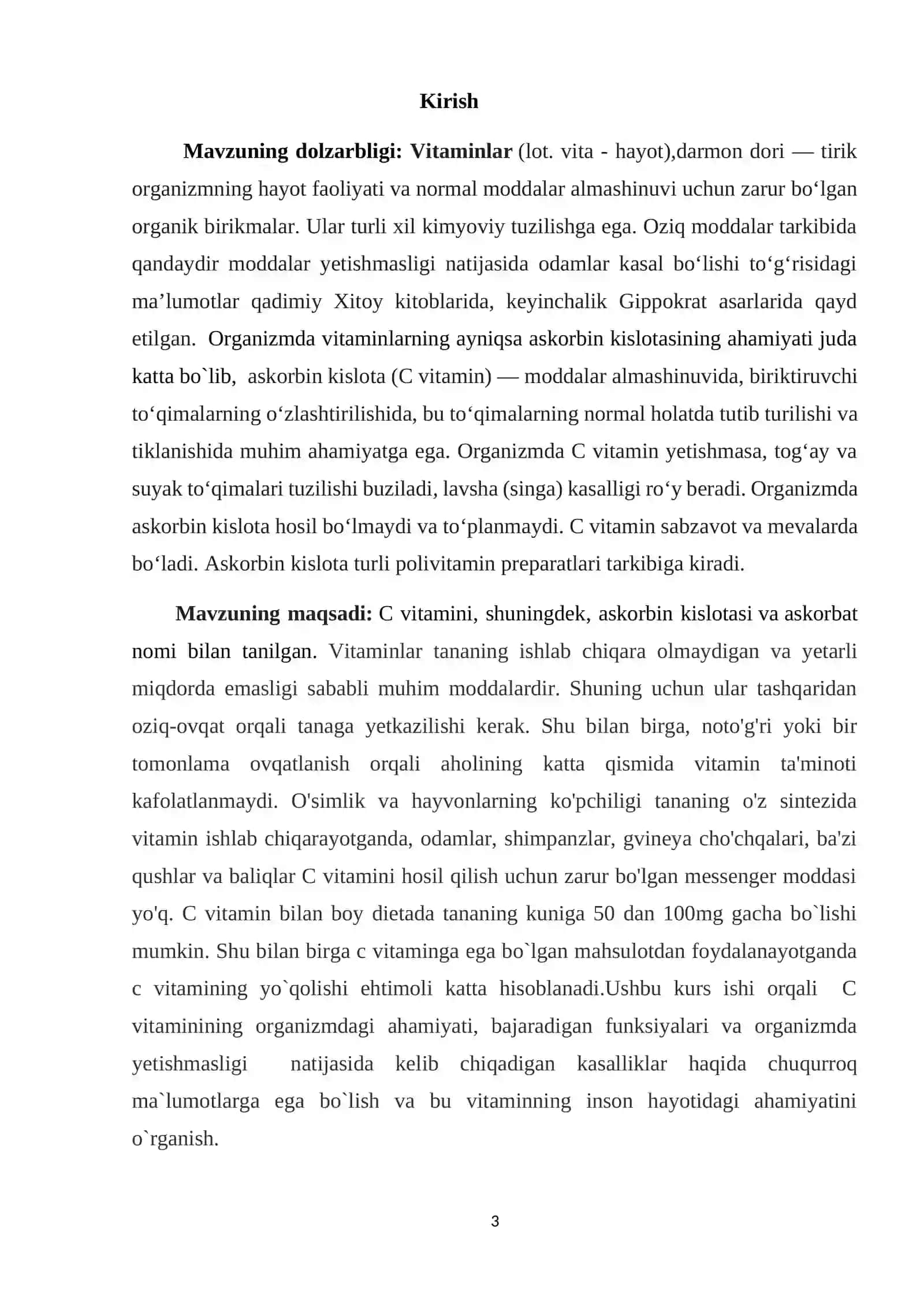 C Vitamin, askarbot kislota Kurs ishi 3