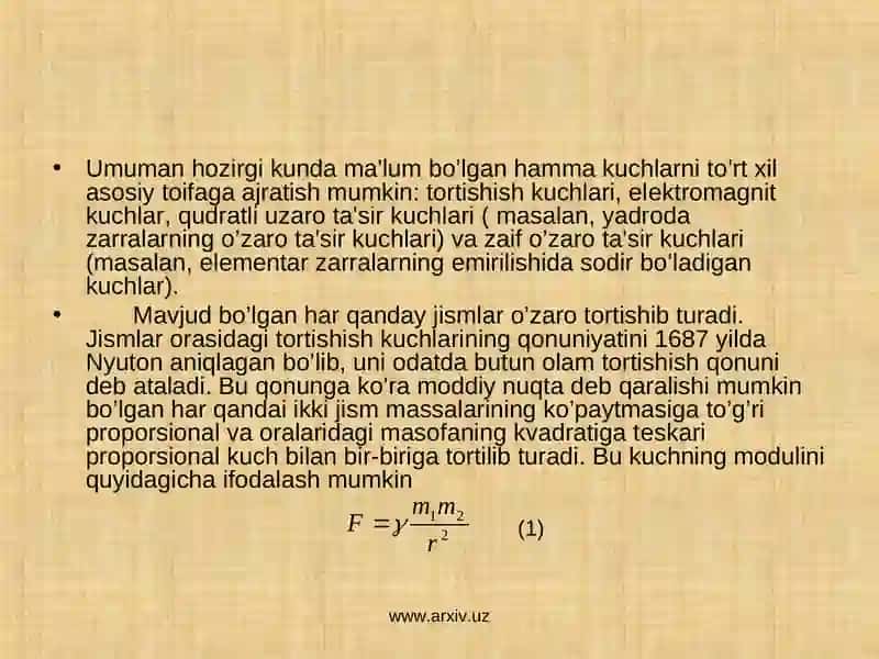 Butun olam tortishish qonuni 3