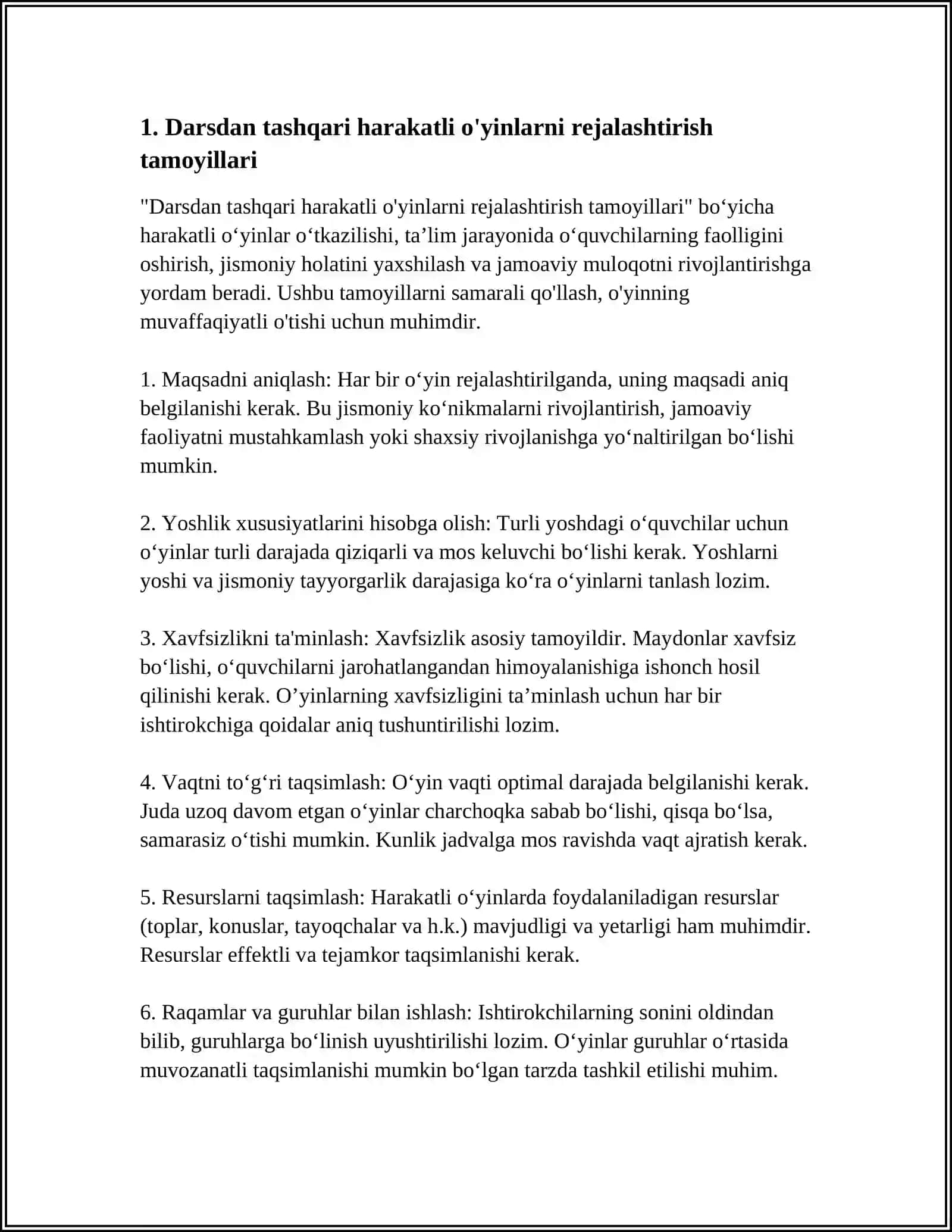 DARSDAN TASHQARI O'YNALADIGAN HARAKATLI O'YINLAR O'TKAZISH 3