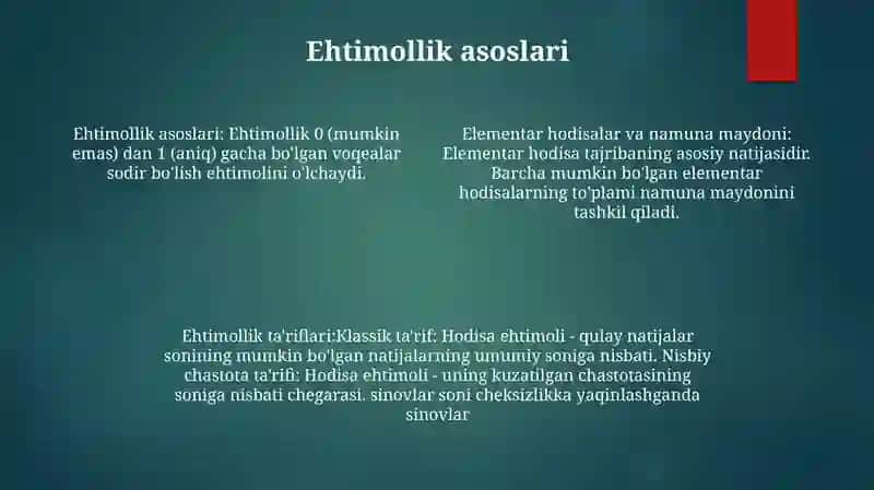 Elementlar Hodisalar Fazosi. Ehtimolning Ta`Riflari 3