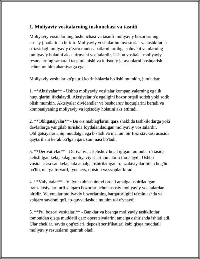 Moliyaviy Vositalarning Umumiy Tarkibi 3