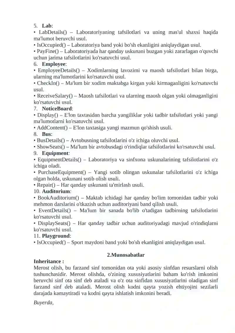 Maktab Boshqaruv Tizimi uchun Sinflar Diagrammasi 3
