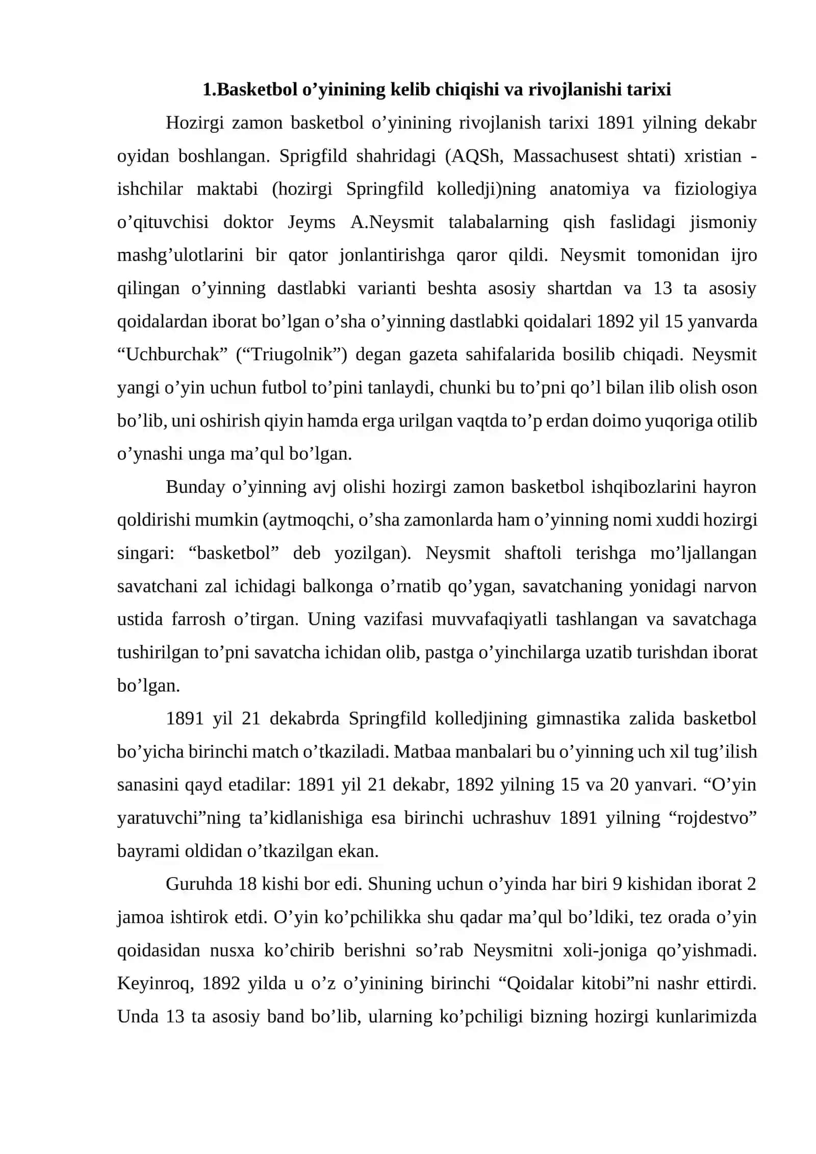 BASKETBOL SPORT TURI VA UNING RIVOJLANISH TARIXI 3