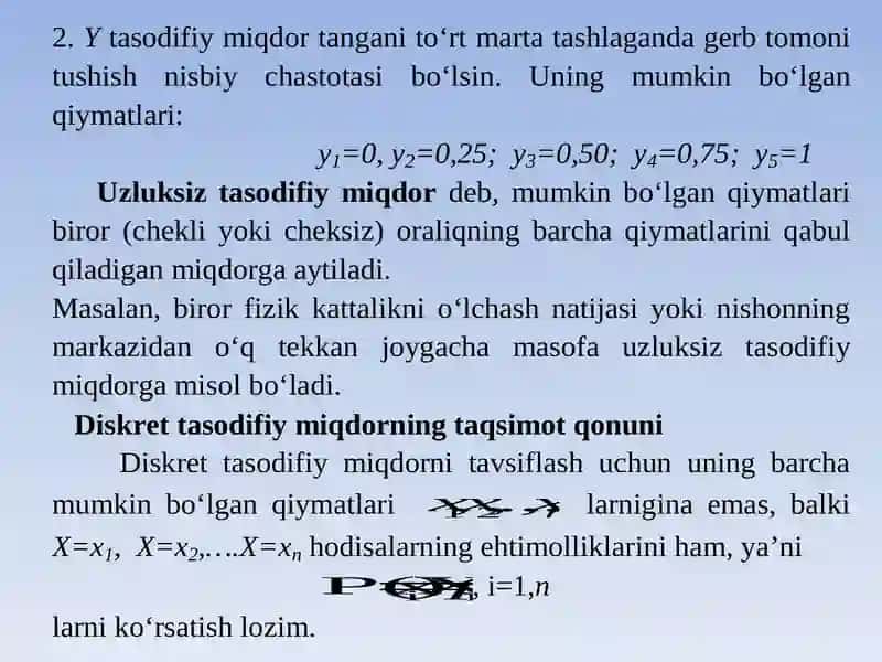 Uzluksiz tasodifiy miqdorlar 3