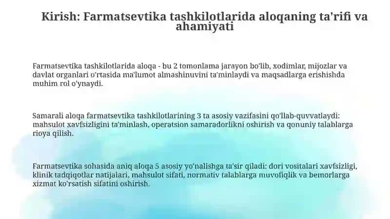 Farmatsevtika tashkilotlarida aloqa 3